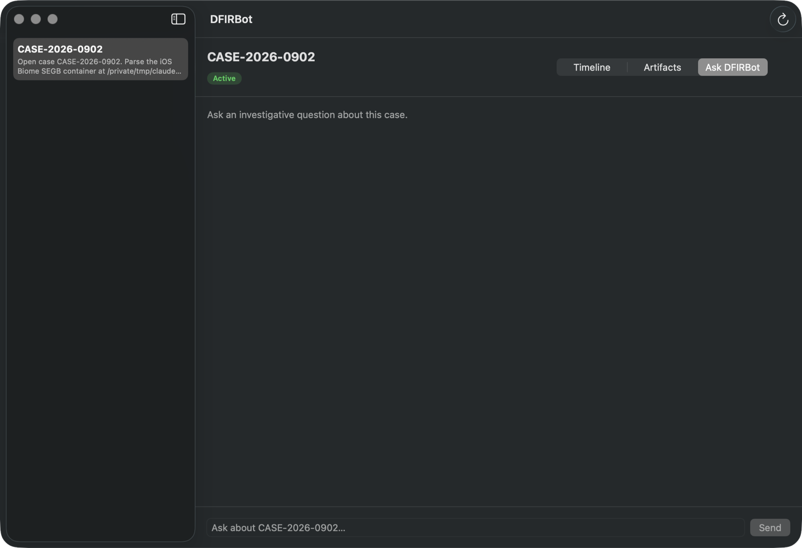Native macOS app with the Ask DFIRBot investigation prompt