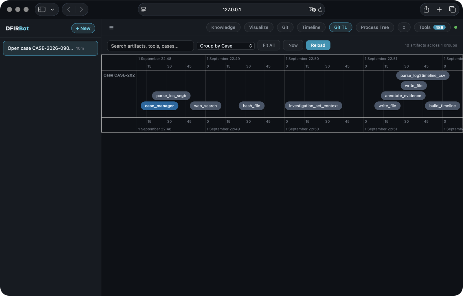 Case timeline grouping tool executions and audit events
