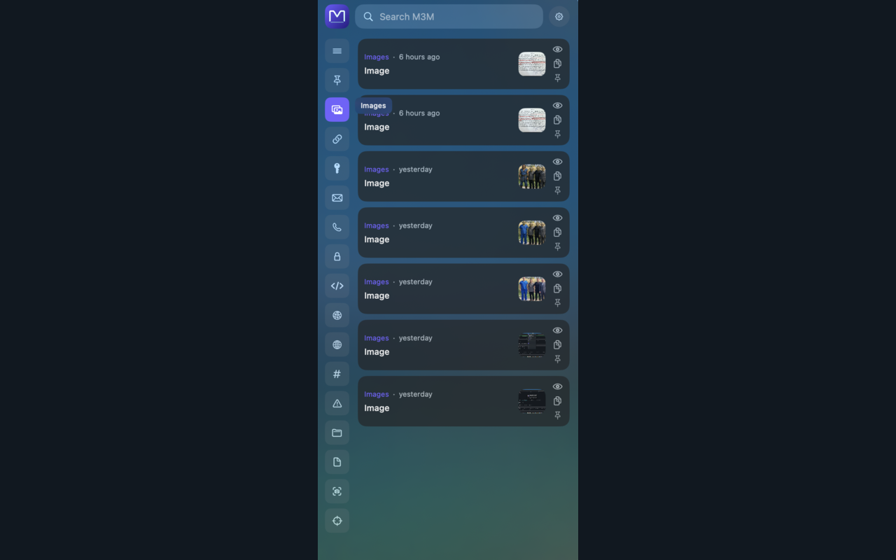 M3M clipboard memory with categorized history