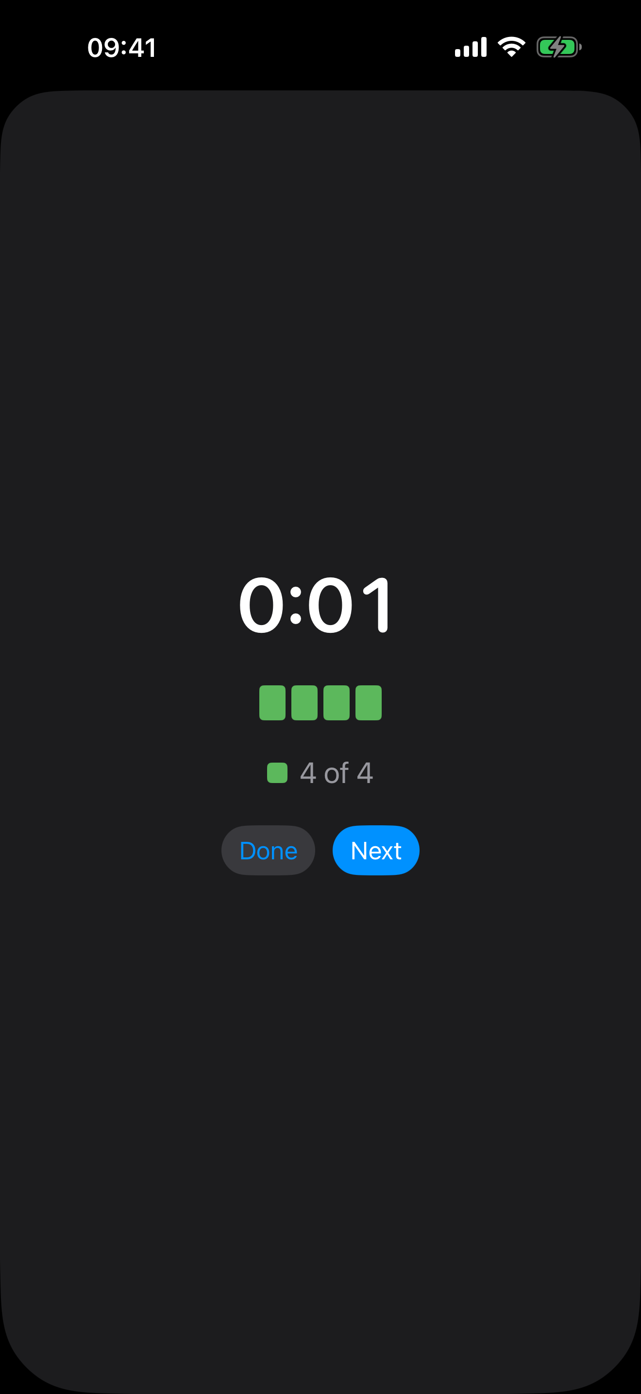 The result: time, the row of marks, and a share button