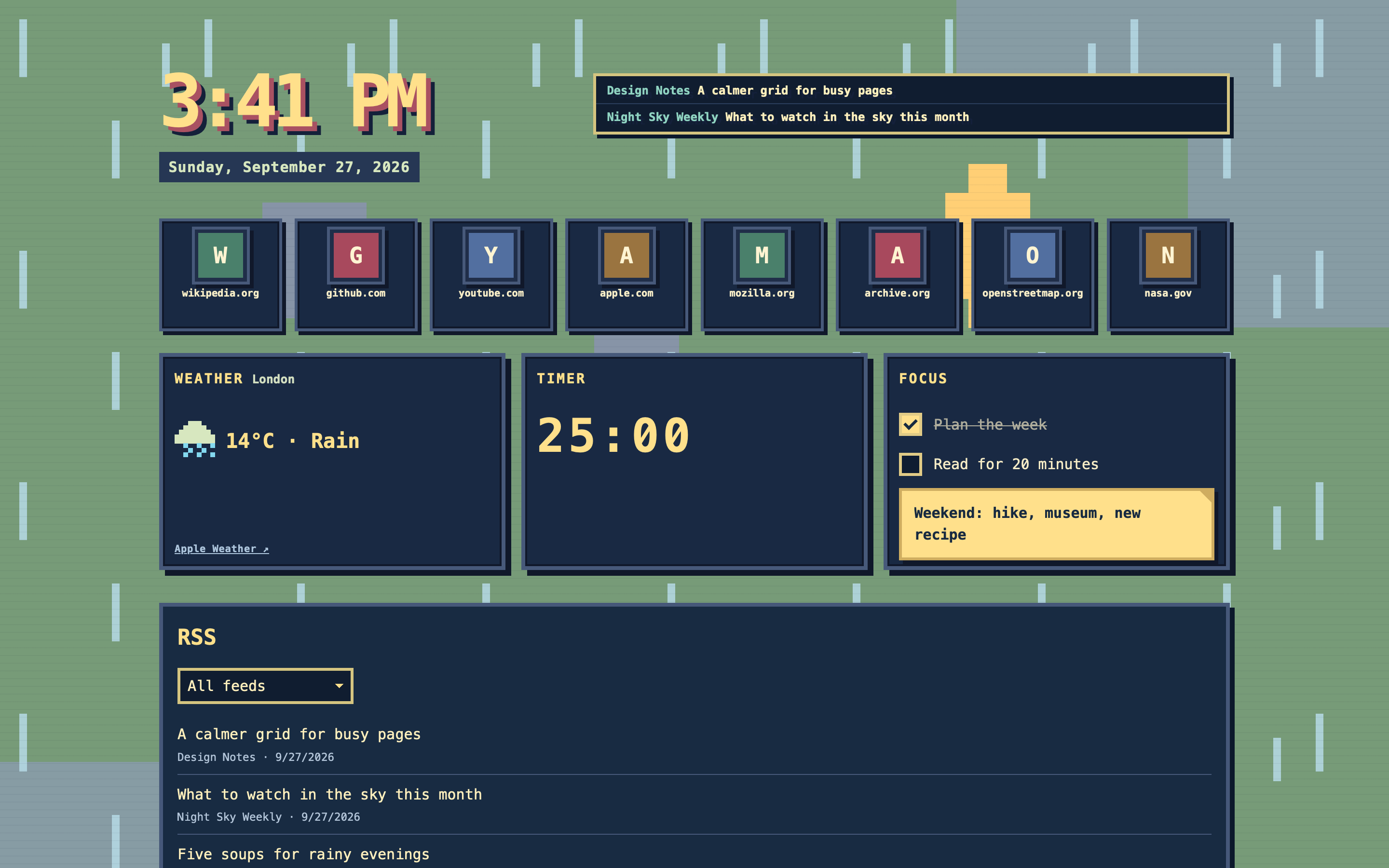SafoHome with a rainy pixel map and weather for Istanbul