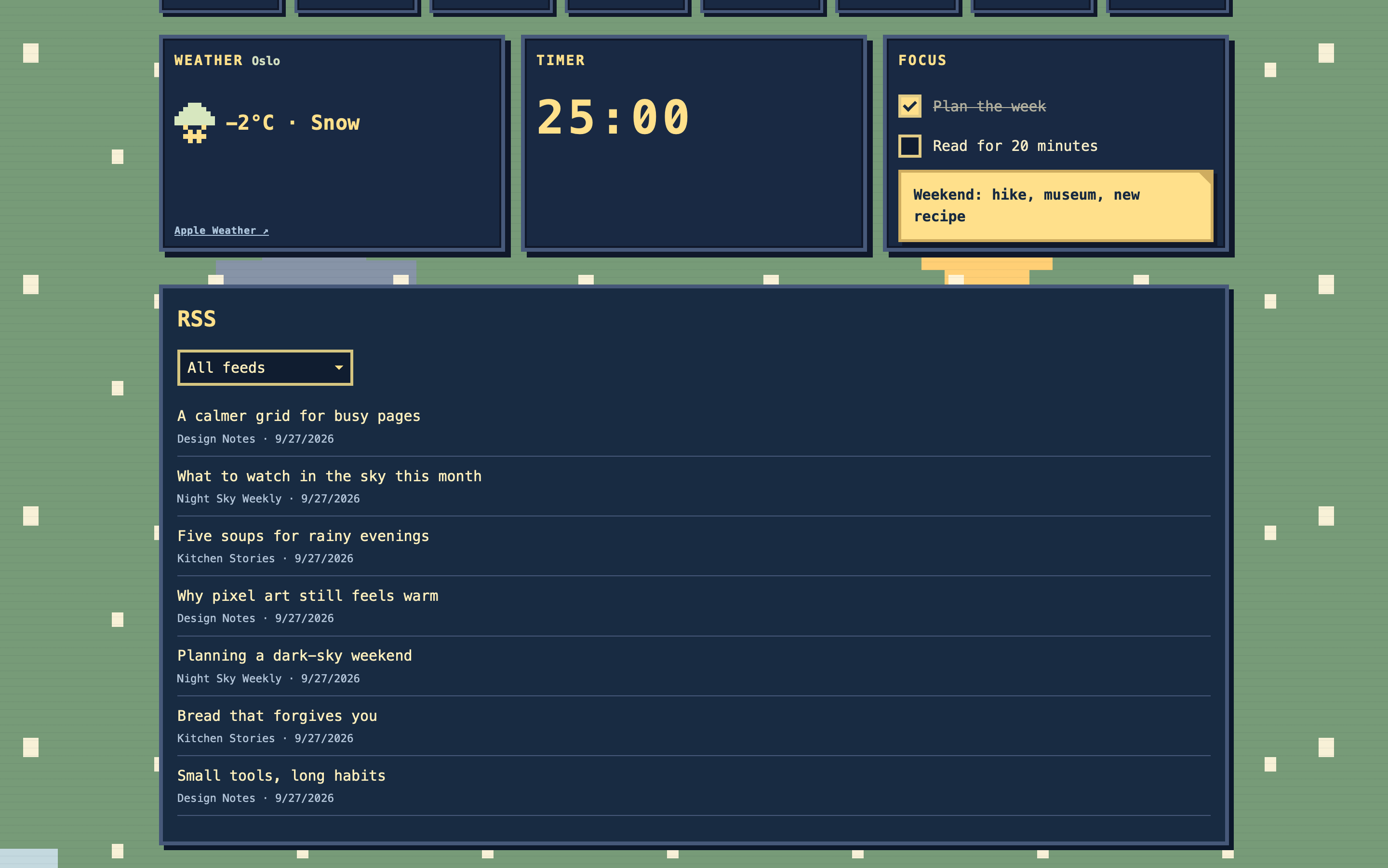 SafoHome focus tasks and a readable post-it note beside the weather and timer